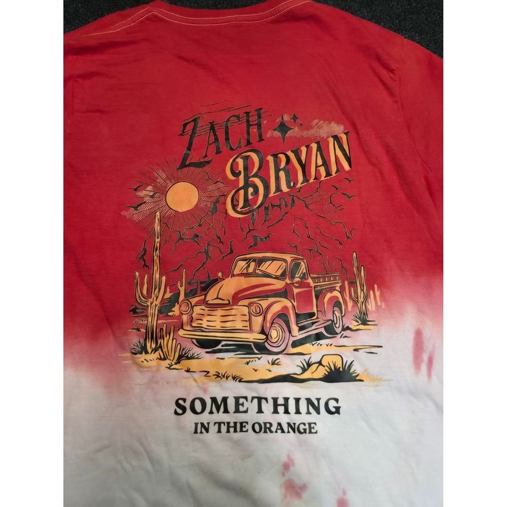 Zach Bryan Something In The Orange Dip Dye Graphic T-Shirt Red White Small
